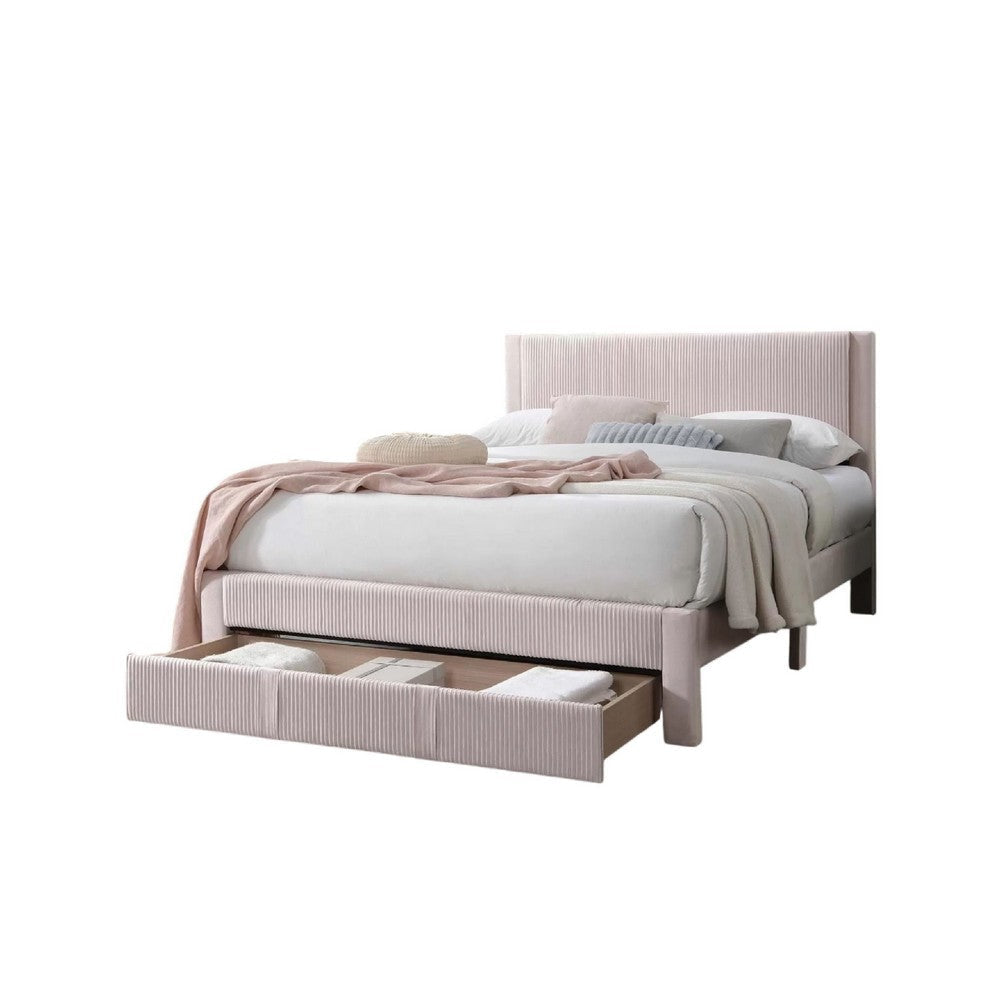 Daisy Full Bed w Drawer | Light Pink Corduroy Upholstery | Foam Headboard BM341134