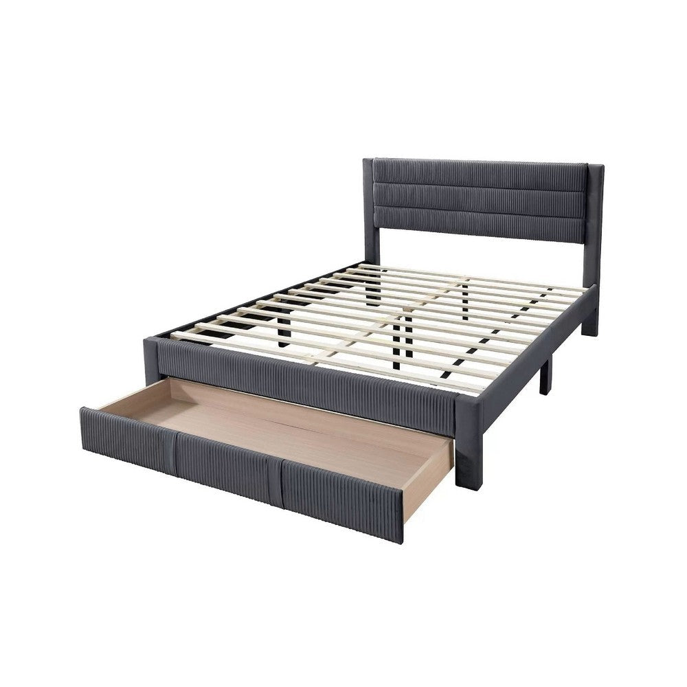 Daisy Full Bed w Drawer | Charcoal Gray Corduroy Upholstery | Foam BM341135