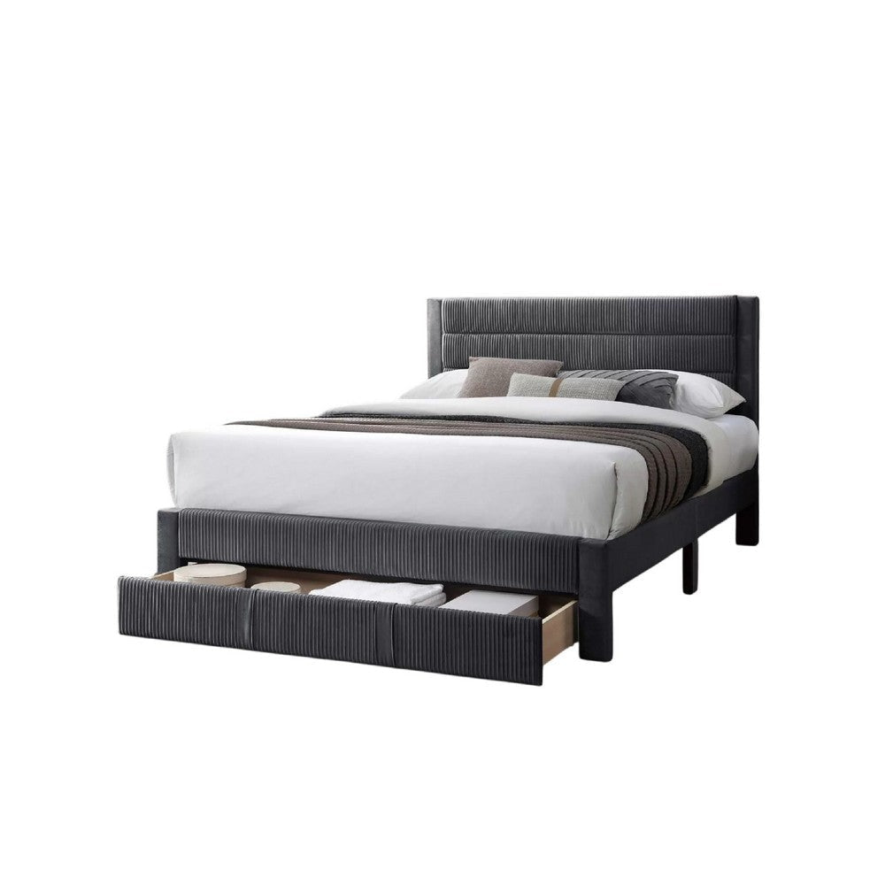 Daisy Full Bed w Drawer | Charcoal Gray Corduroy Upholstery | Foam BM341135