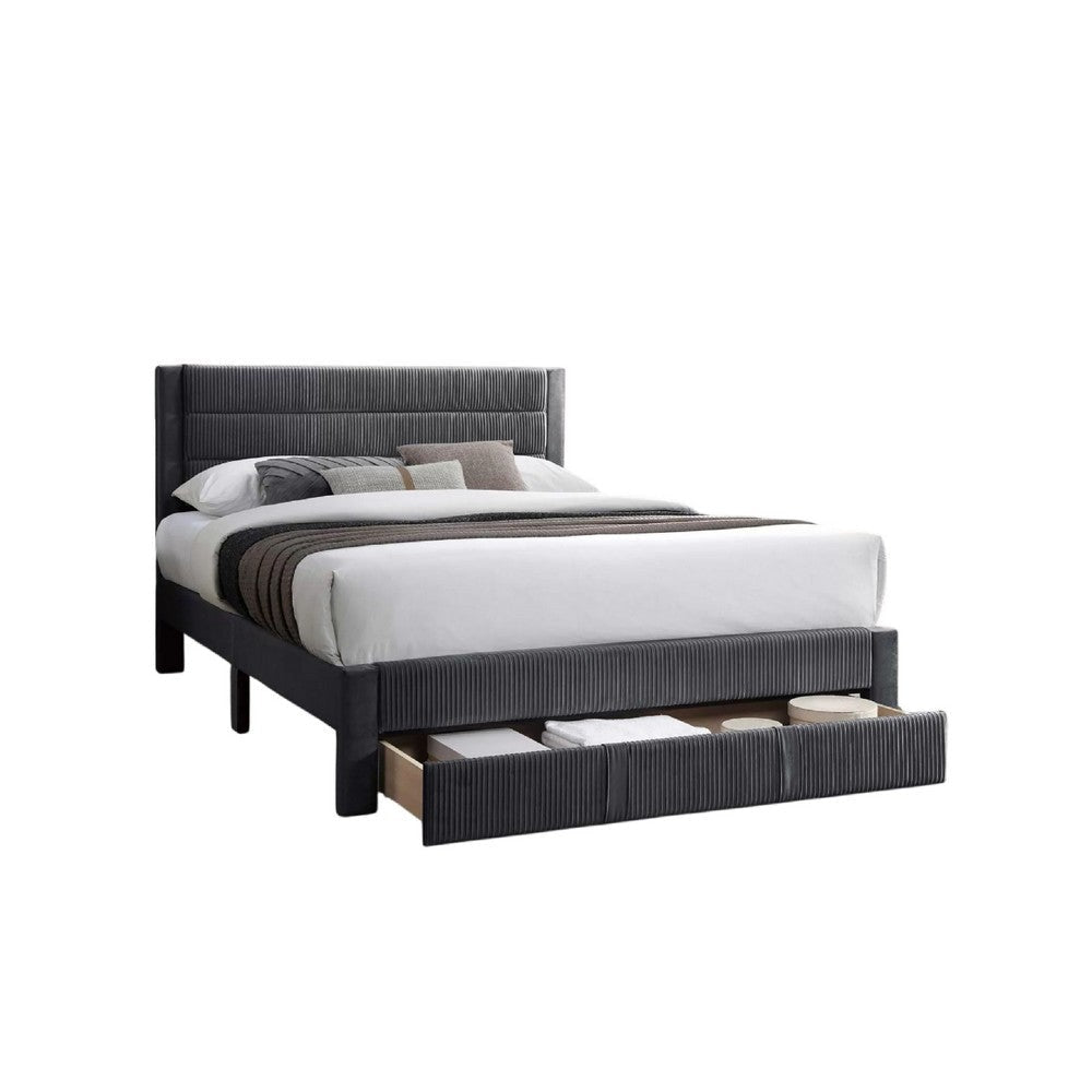 Daisy Full Bed w Drawer | Charcoal Gray Corduroy Upholstery | Foam BM341135