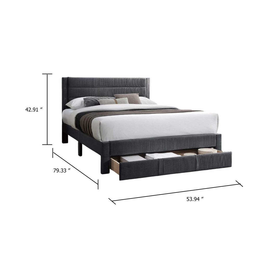 Daisy Full Bed w Drawer | Charcoal Gray Corduroy Upholstery | Foam BM341135