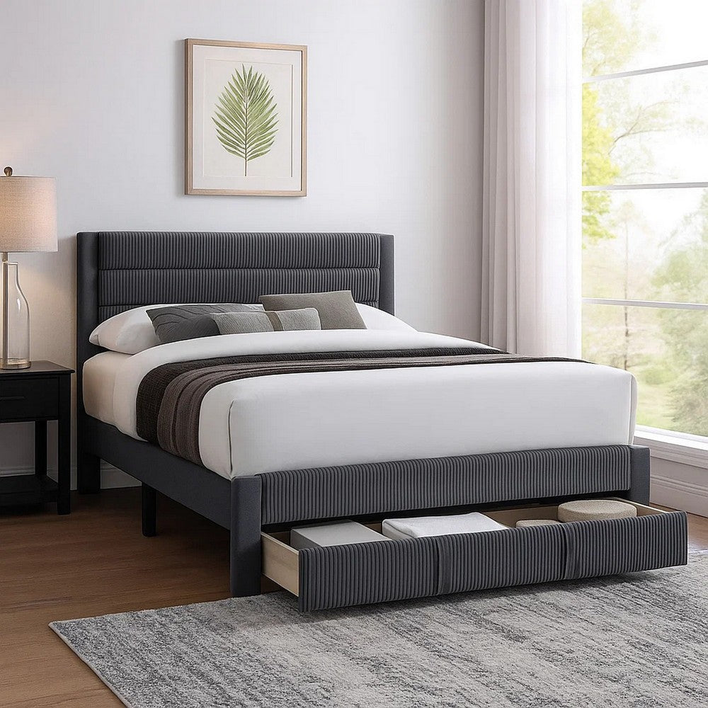 Daisy Full Bed w Drawer | Charcoal Gray Corduroy Upholstery | Foam BM341135