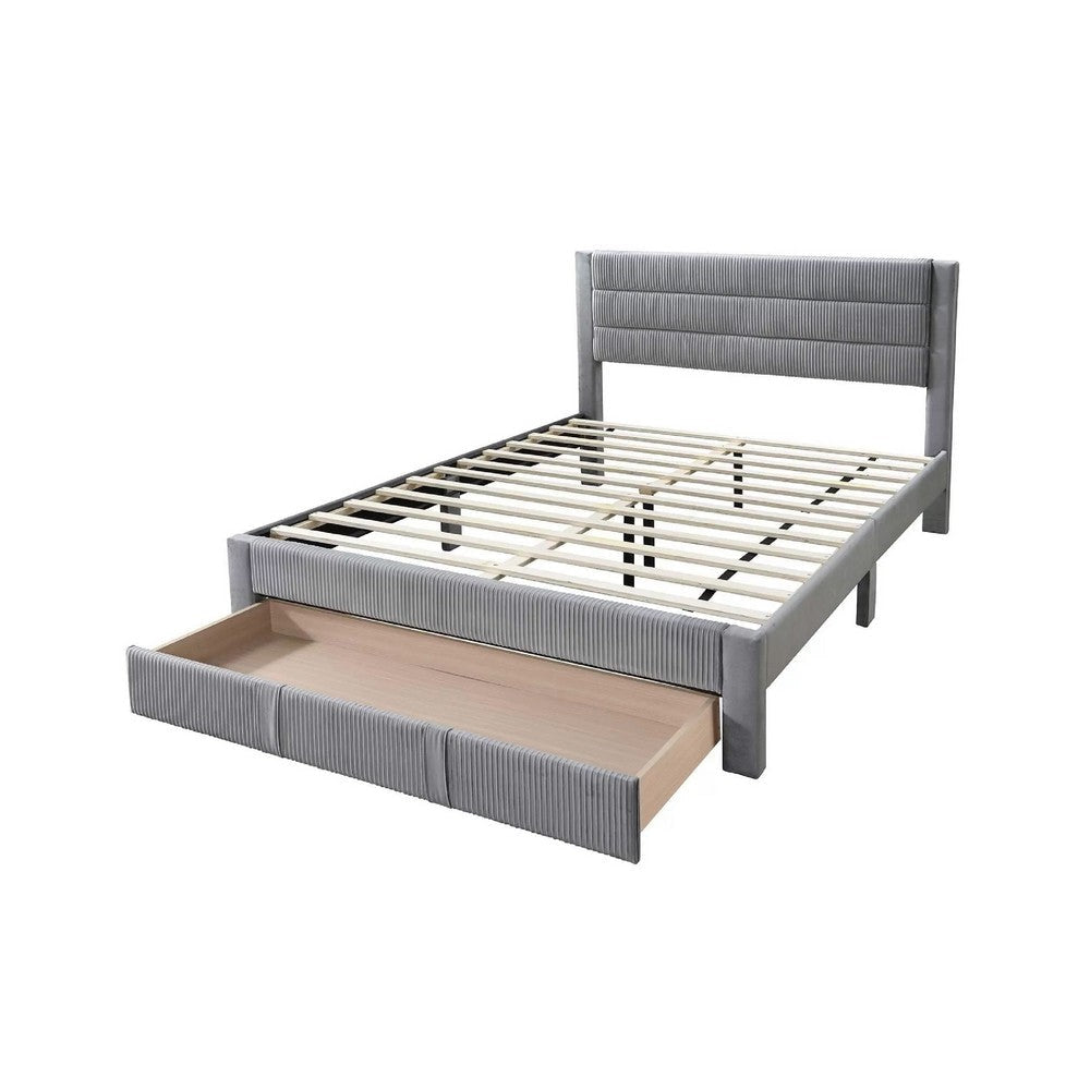 Daisy Full Bed w Drawer | Light Gray Corduroy Upholstery | Foam Headboard BM341136