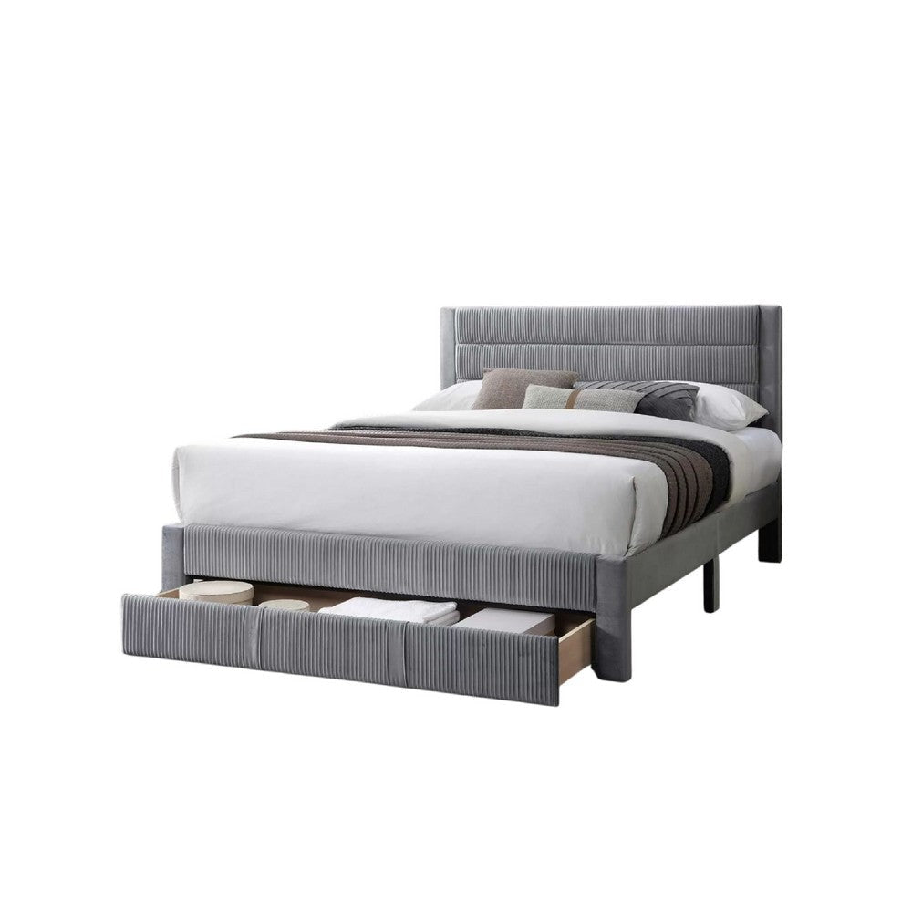 Daisy Full Bed w Drawer | Light Gray Corduroy Upholstery | Foam Headboard BM341136