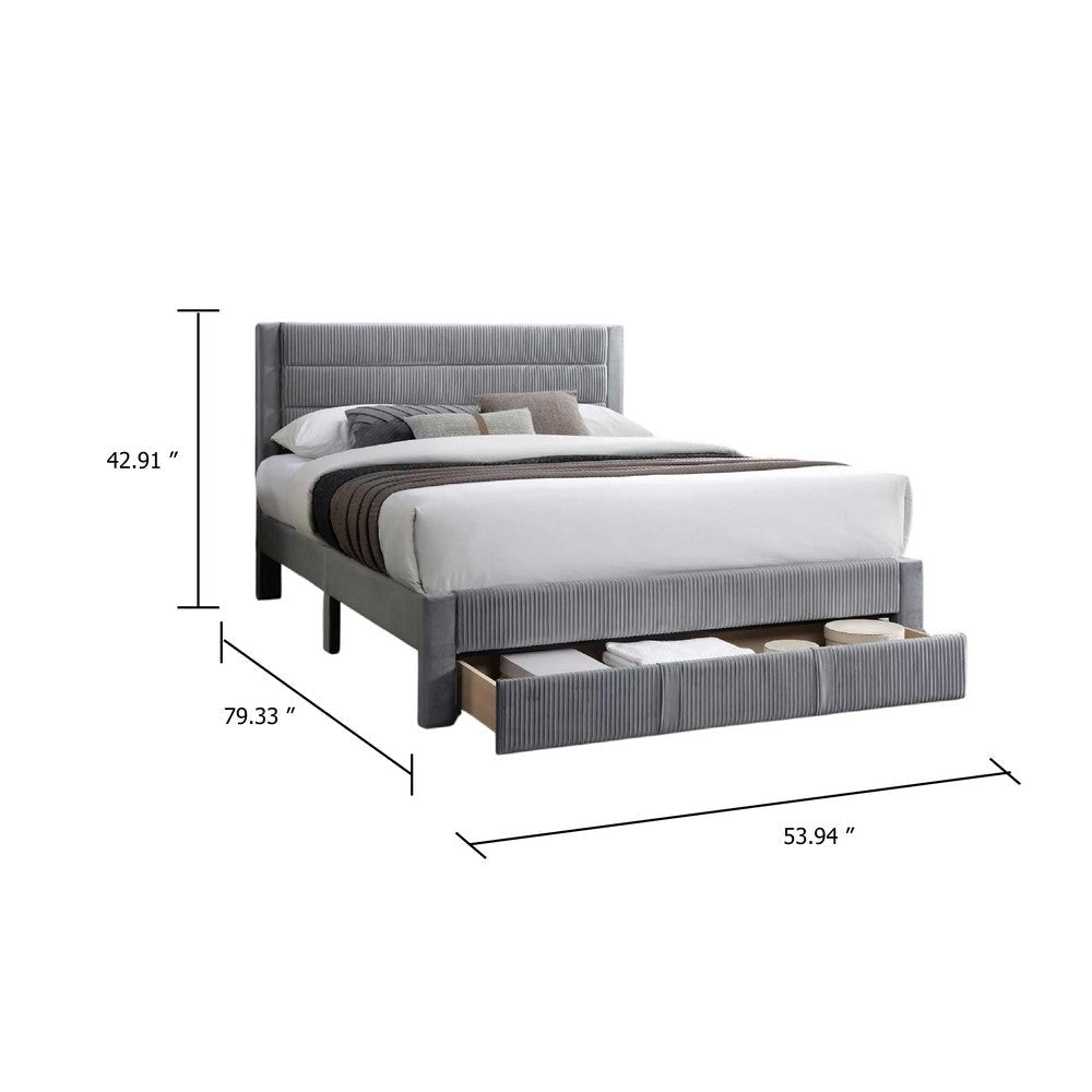 Daisy Full Bed w Drawer | Light Gray Corduroy Upholstery | Foam Headboard BM341136
