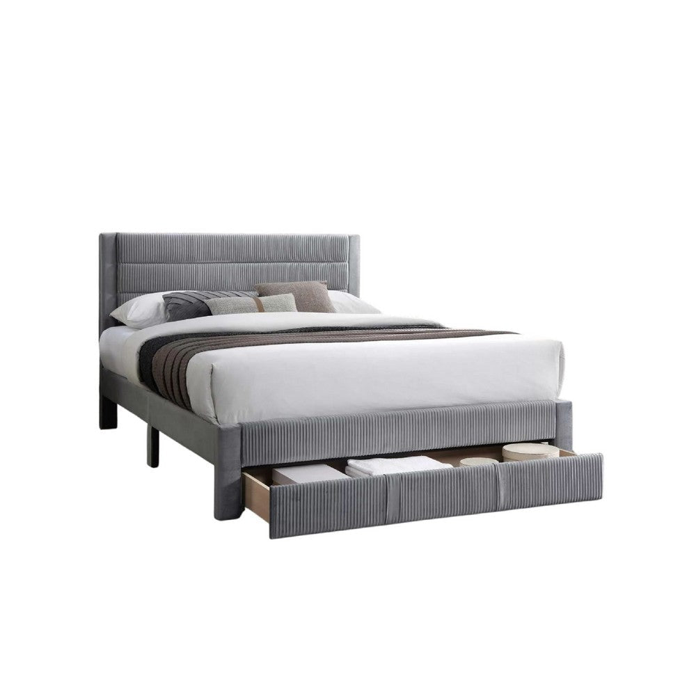 Daisy Full Bed w Drawer | Light Gray Corduroy Upholstery | Foam Headboard BM341136