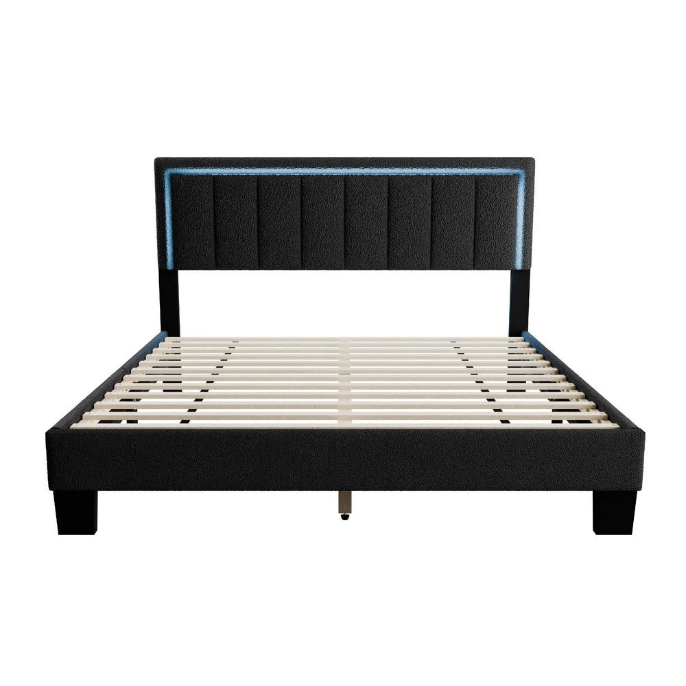 Jiana Full Bed | Charcoal Gray Wool Upholstery | LED Headboard
