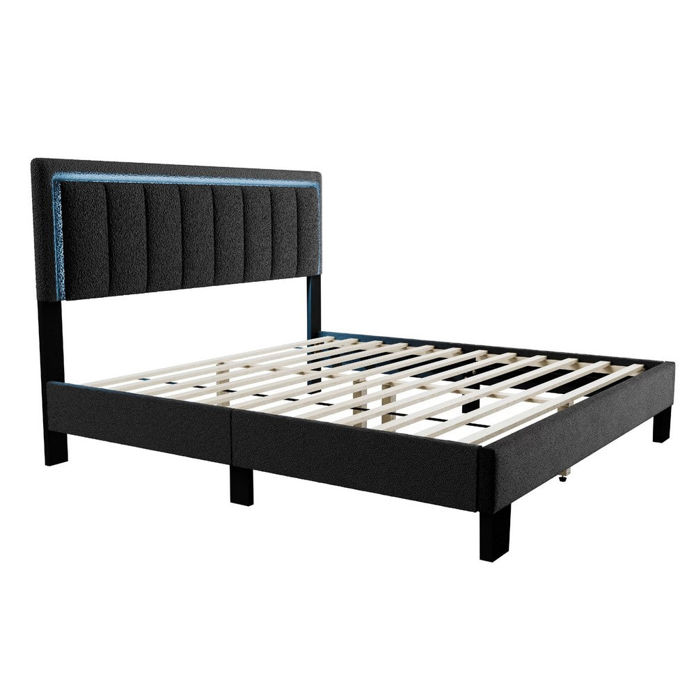 Jiana Full Bed | Charcoal Gray Wool Upholstery | LED Headboard