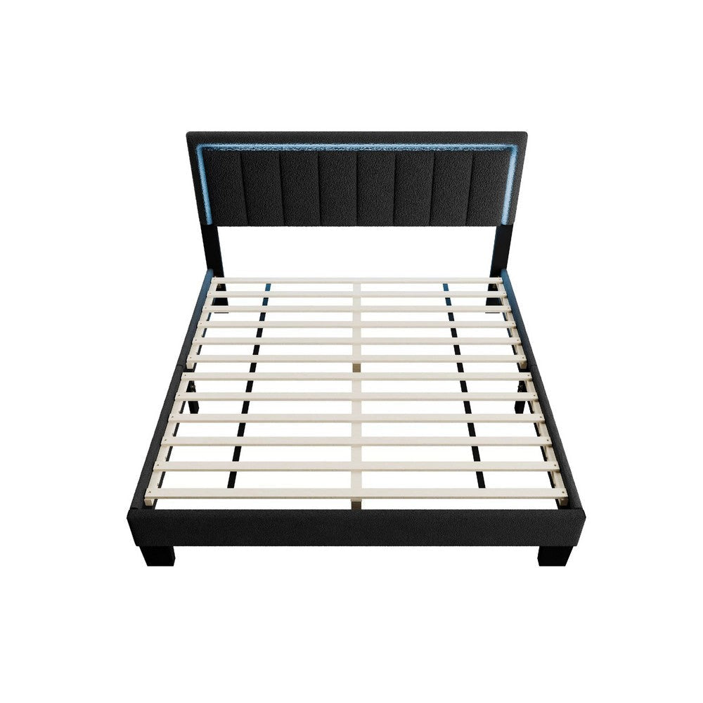 Jiana Full Bed | Charcoal Gray Wool Upholstery | LED Headboard BM341137