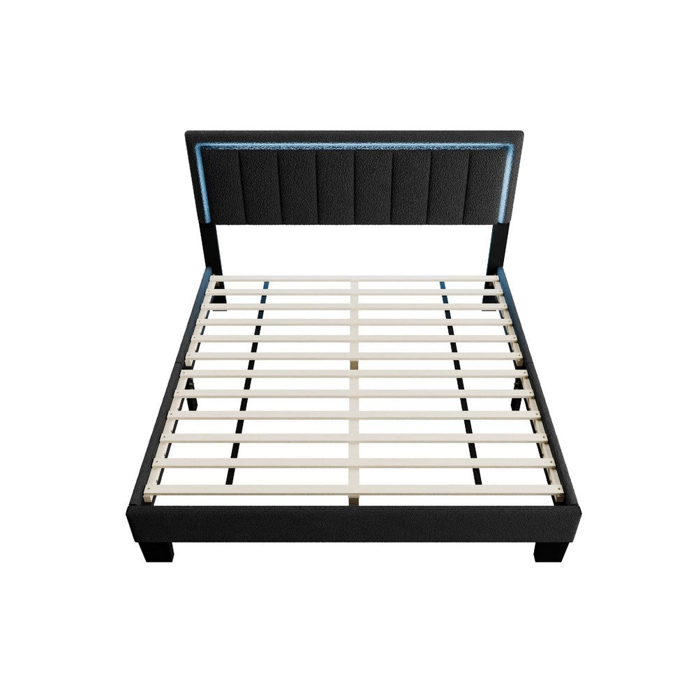 Jiana Full Bed | Charcoal Gray Wool Upholstery | LED Headboard