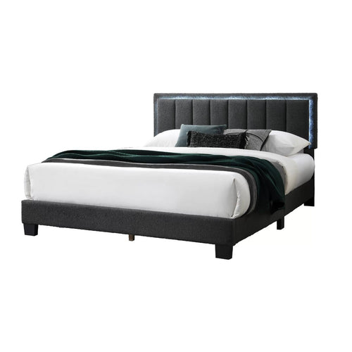 Jiana Full Bed | Charcoal Gray Wool Upholstery | LED Headboard