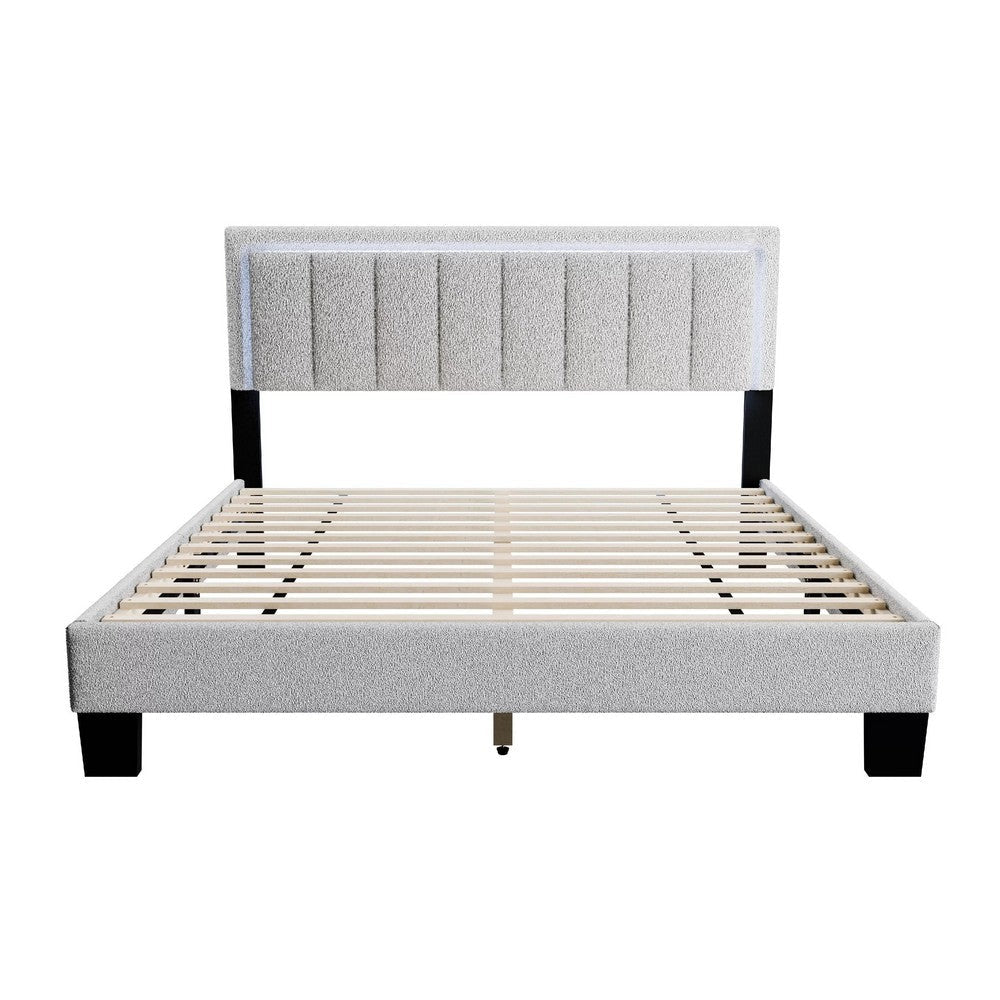Jiana Full Bed | Light Gray Wool Upholstery | LED Headboard BM341138