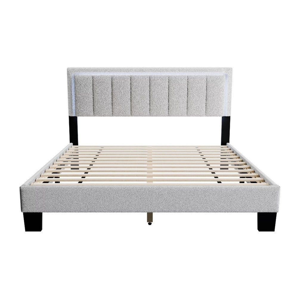 Jiana Full Bed | Light Gray Wool Upholstery | LED Headboard