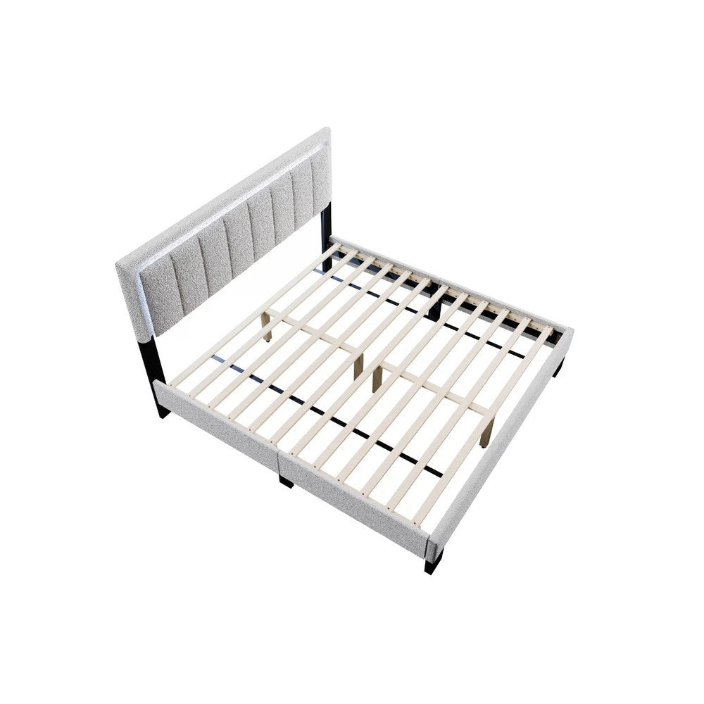 Jiana Full Bed | Light Gray Wool Upholstery | LED Headboard BM341138