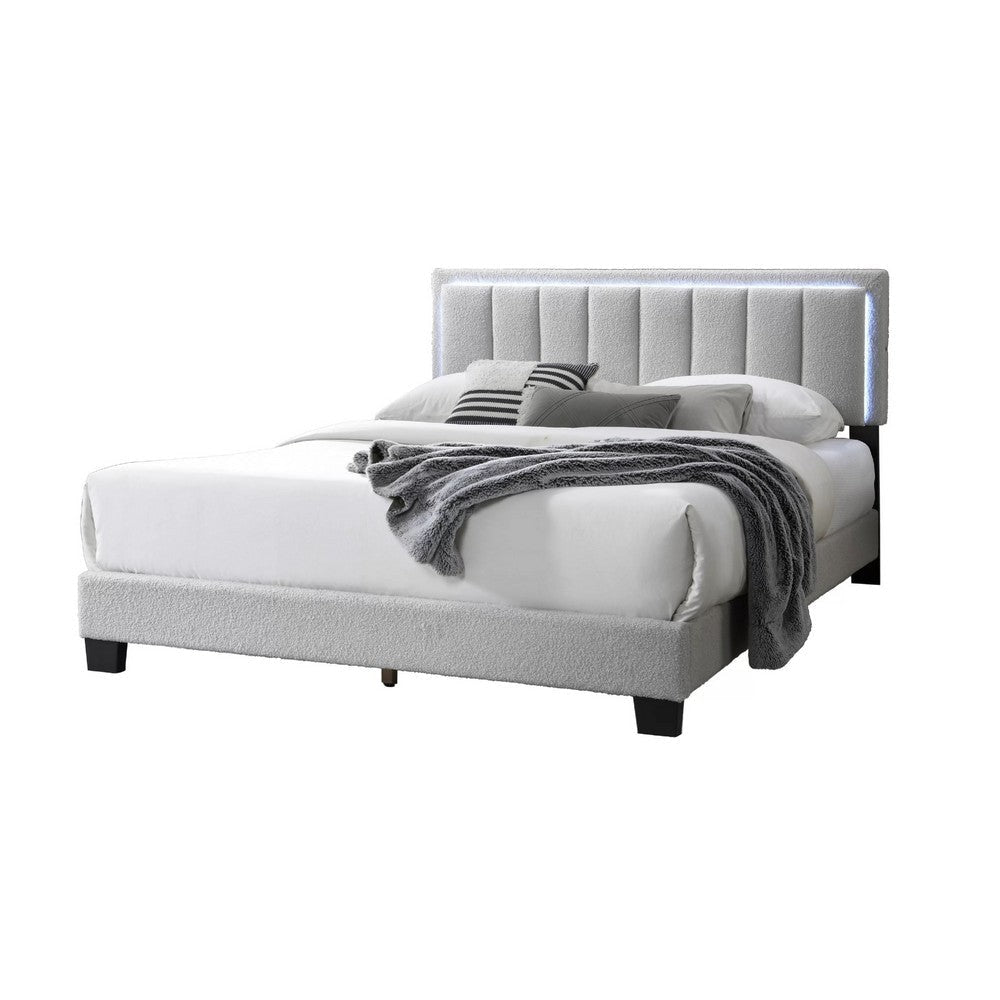 Jiana Full Bed | Light Gray Wool Upholstery | LED Headboard