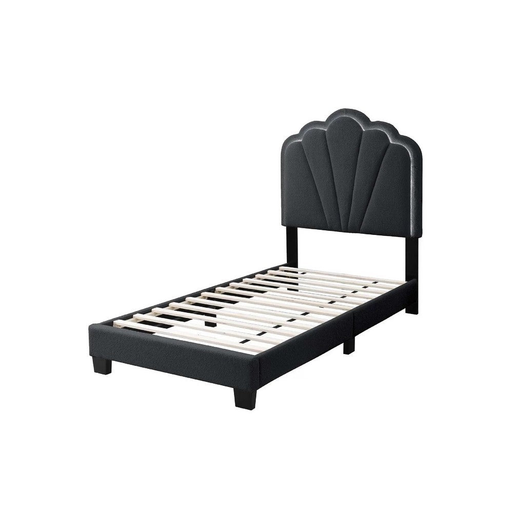 Roxy Twin Bed | Charcoal Gray Wool | LED Lighting | Padded Headboard BM341139