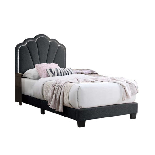 Roxy Twin Bed | Charcoal Gray Wool | LED Lighting | Padded Headboard