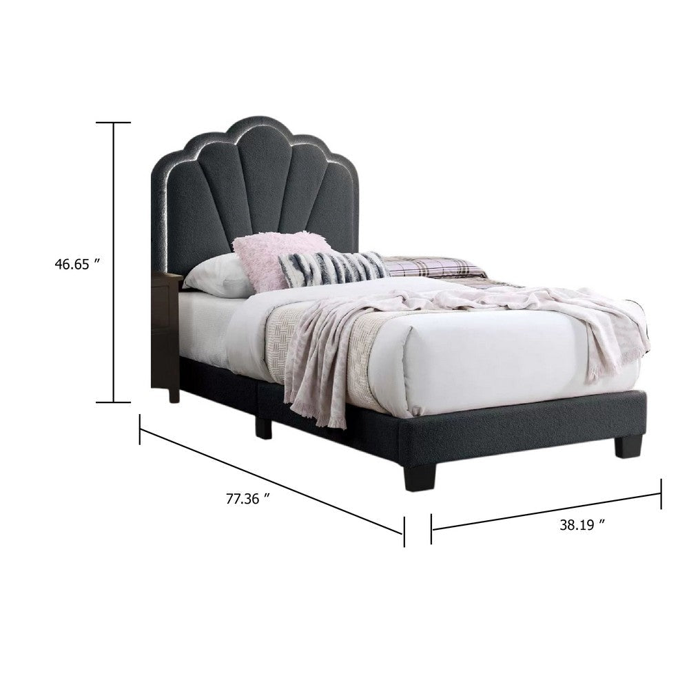 Roxy Twin Bed | Charcoal Gray Wool | LED Lighting | Padded Headboard BM341139