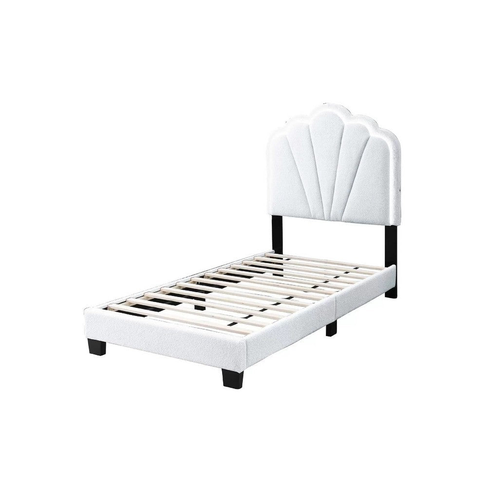 Roxy Twin Bed | White Wool Upholstery | LED Lighting | Padded Headboard BM341140