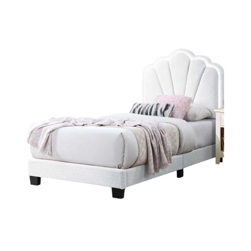 Roxy Twin Bed | White Wool Upholstery | LED Lighting | Padded Headboard BM341140