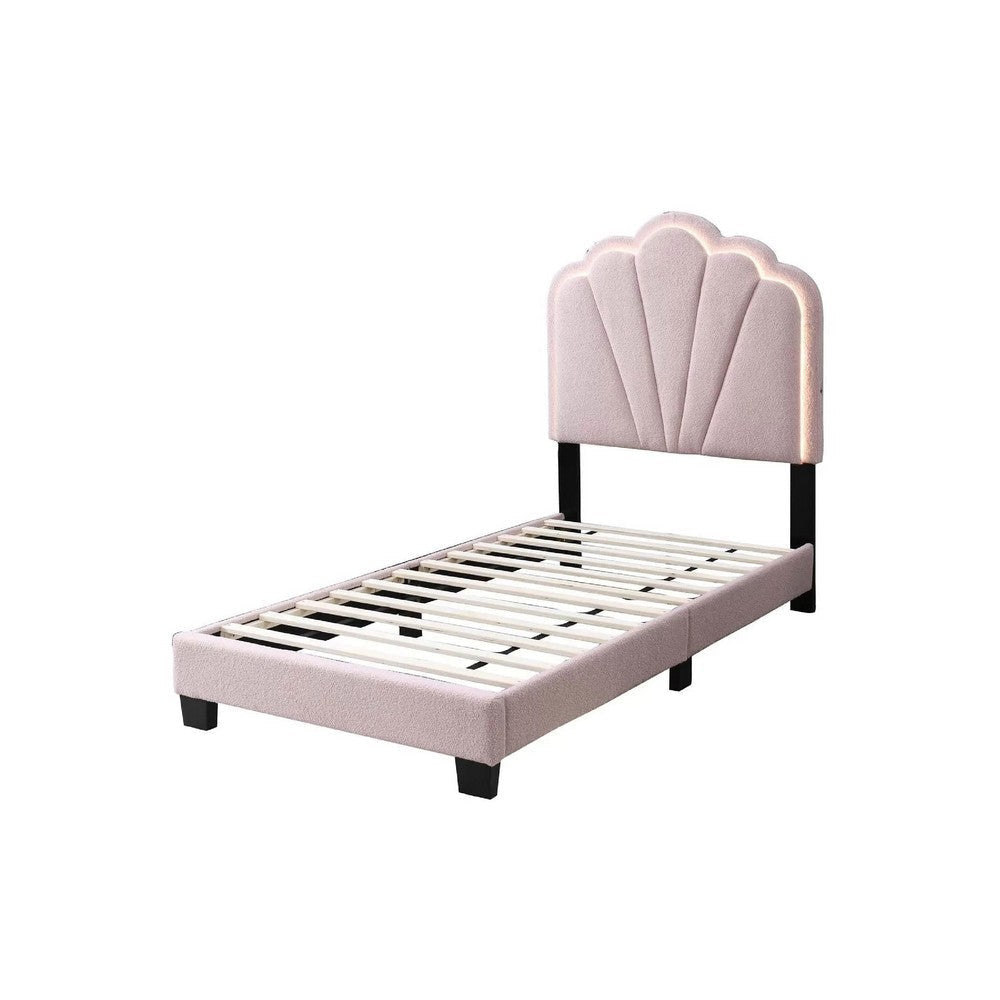 Roxy Twin Bed | Pink Wool Upholstery | LED Lighting | Padded Headboard BM341141