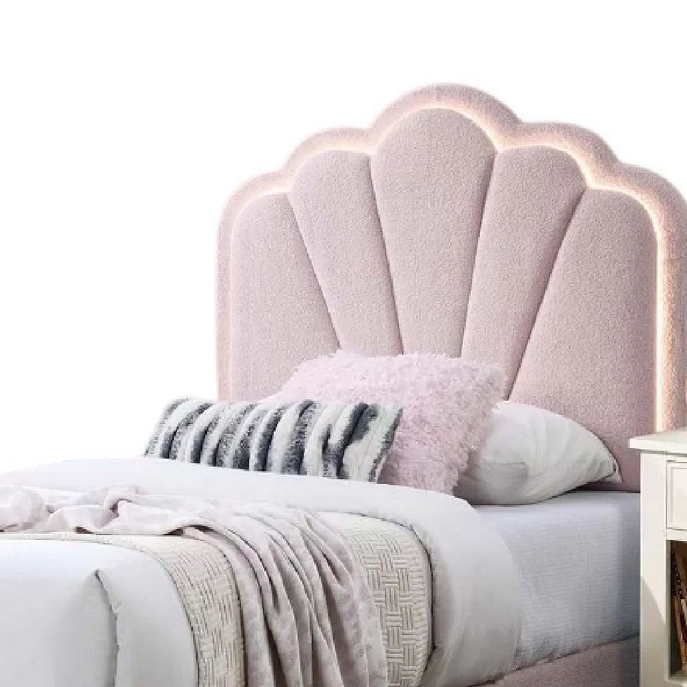 Roxy Twin Bed | Pink Wool Upholstery | LED Lighting | Padded Headboard BM341141