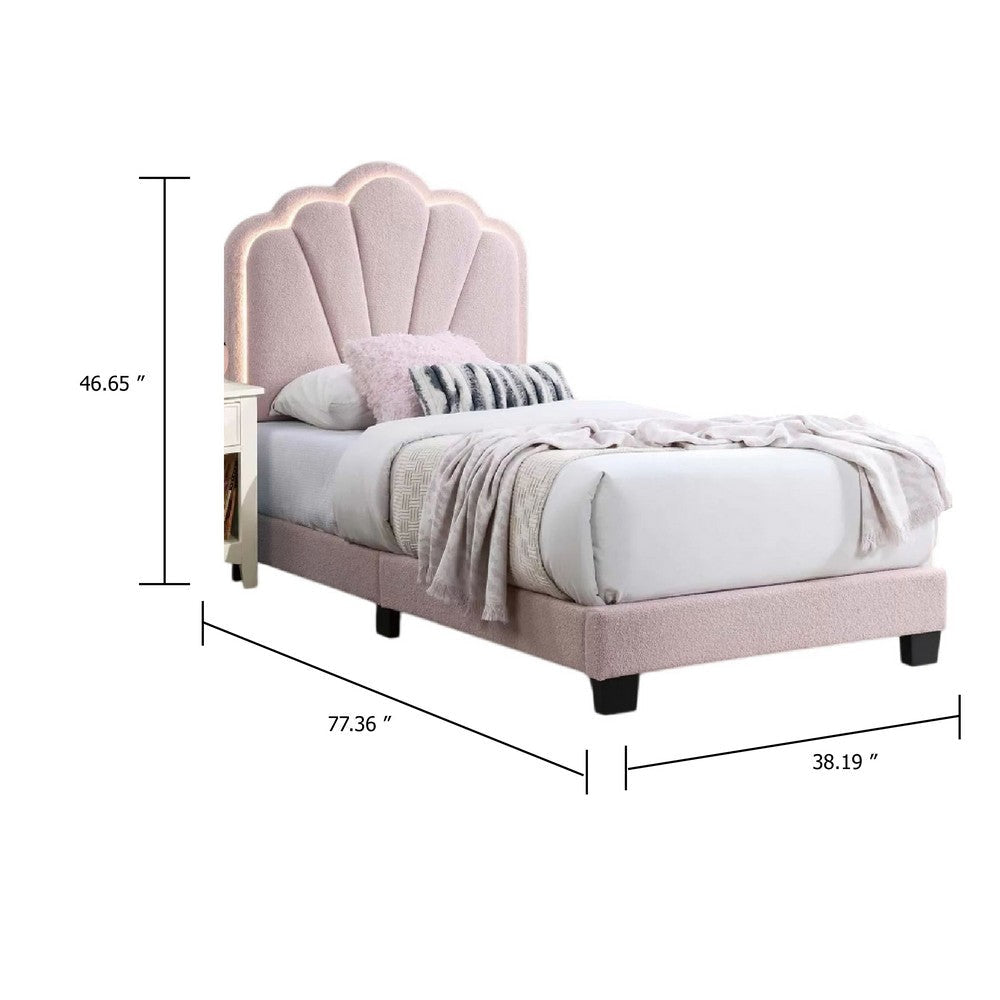 Roxy Twin Bed | Pink Wool Upholstery | LED Lighting | Padded Headboard BM341141