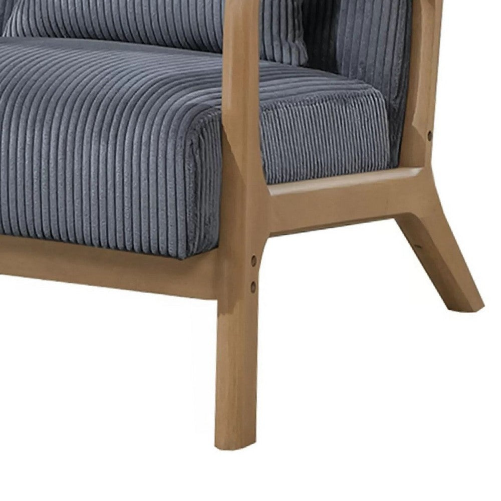 Jerime Accent Chair | Dark Gray Corduroy Fabric | 1 Pillow | Brown Wood BM341142