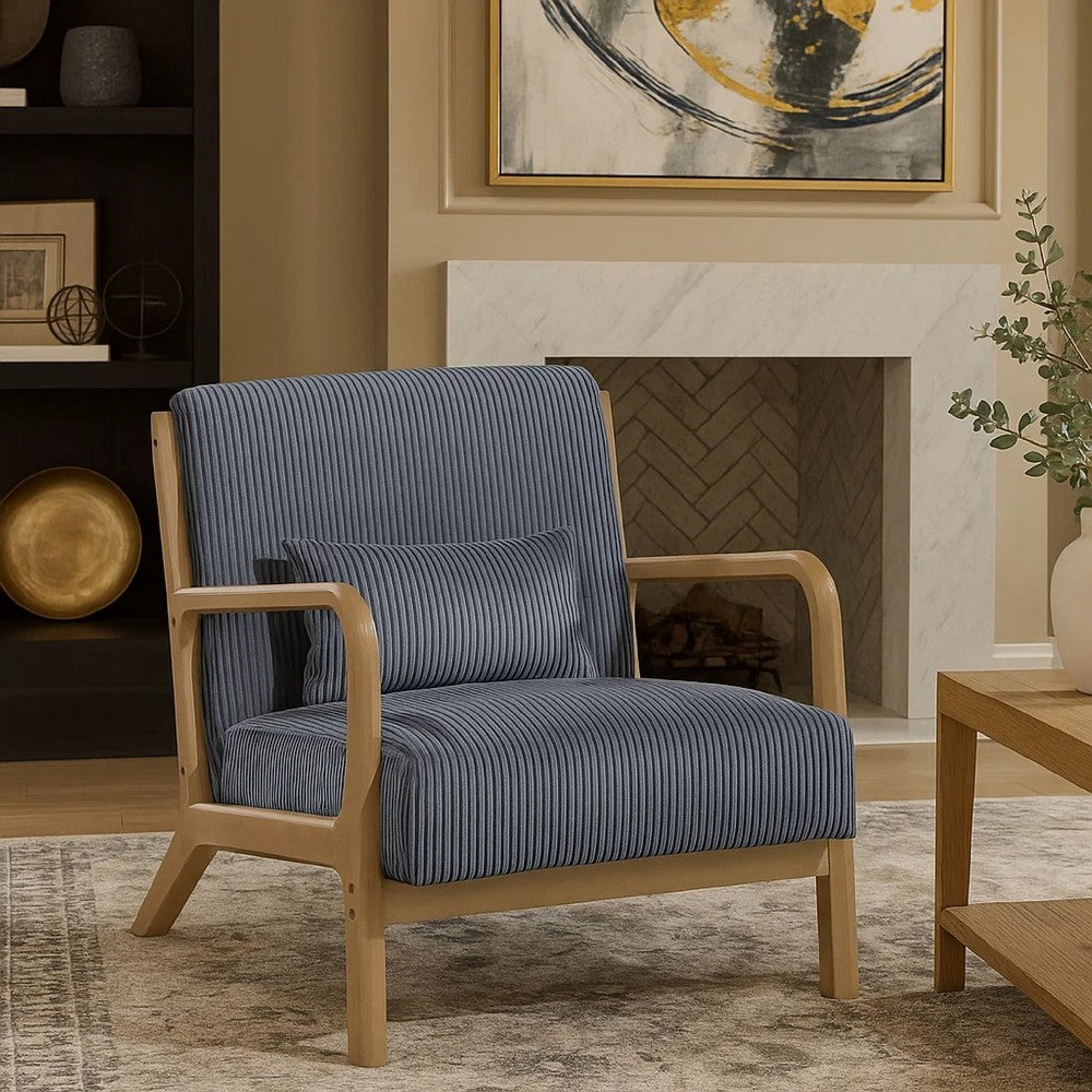 Jerime Accent Chair | Dark Gray Corduroy Fabric | 1 Pillow | Brown Wood