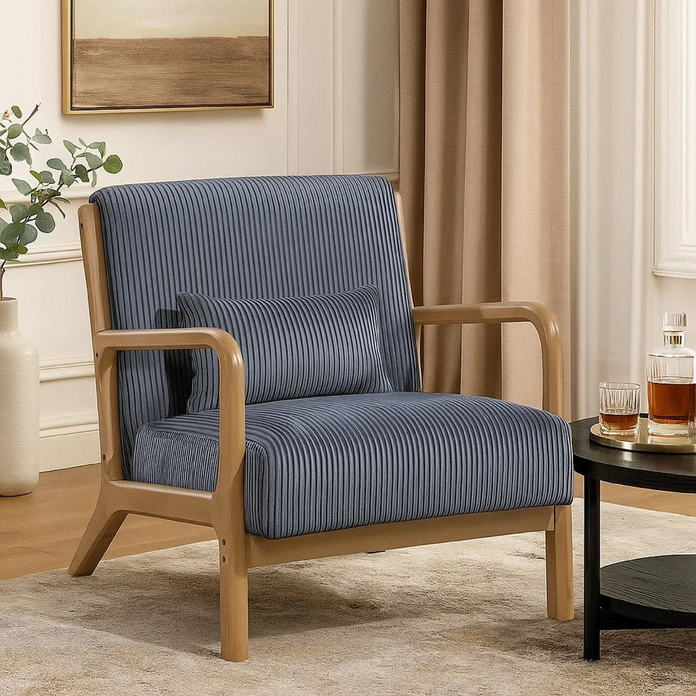 Jerime Accent Chair | Dark Gray Corduroy Fabric | 1 Pillow | Brown Wood