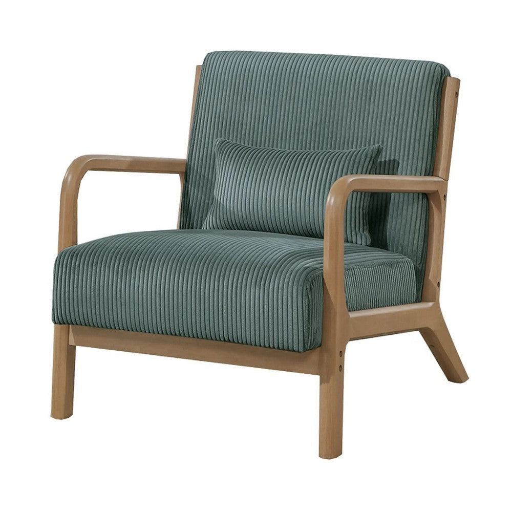 Jerime Accent Chair | Sage Green Corduroy Fabric | 1 Pillow | Brown Wood BM341143