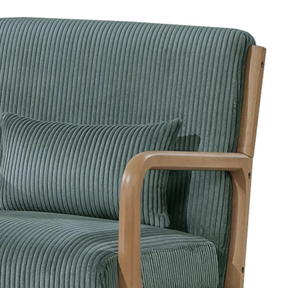 Jerime Accent Chair | Sage Green Corduroy Fabric | 1 Pillow | Brown Wood BM341143