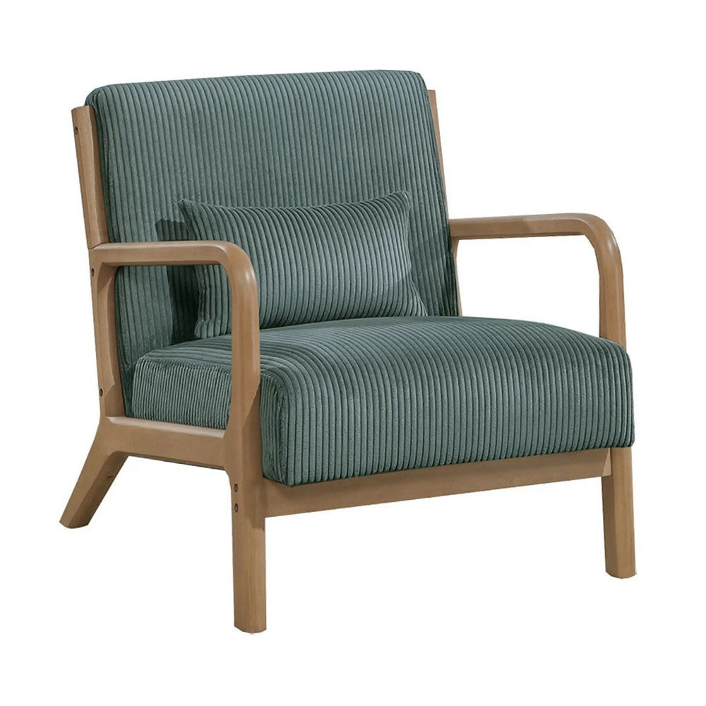 Jerime Accent Chair | Sage Green Corduroy Fabric | 1 Pillow | Brown Wood