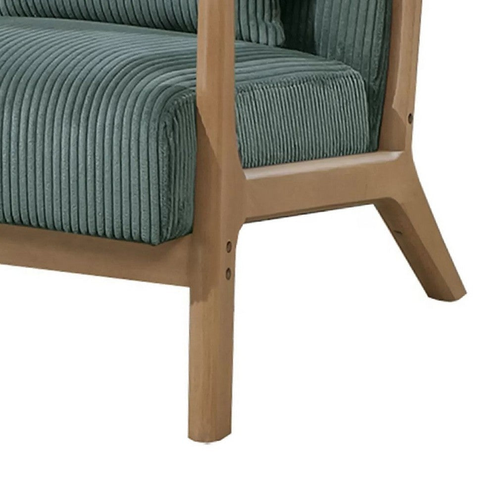 Jerime Accent Chair | Sage Green Corduroy Fabric | 1 Pillow | Brown Wood BM341143