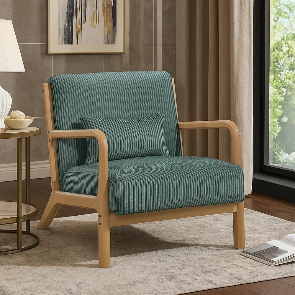 Jerime Accent Chair | Sage Green Corduroy Fabric | 1 Pillow | Brown Wood