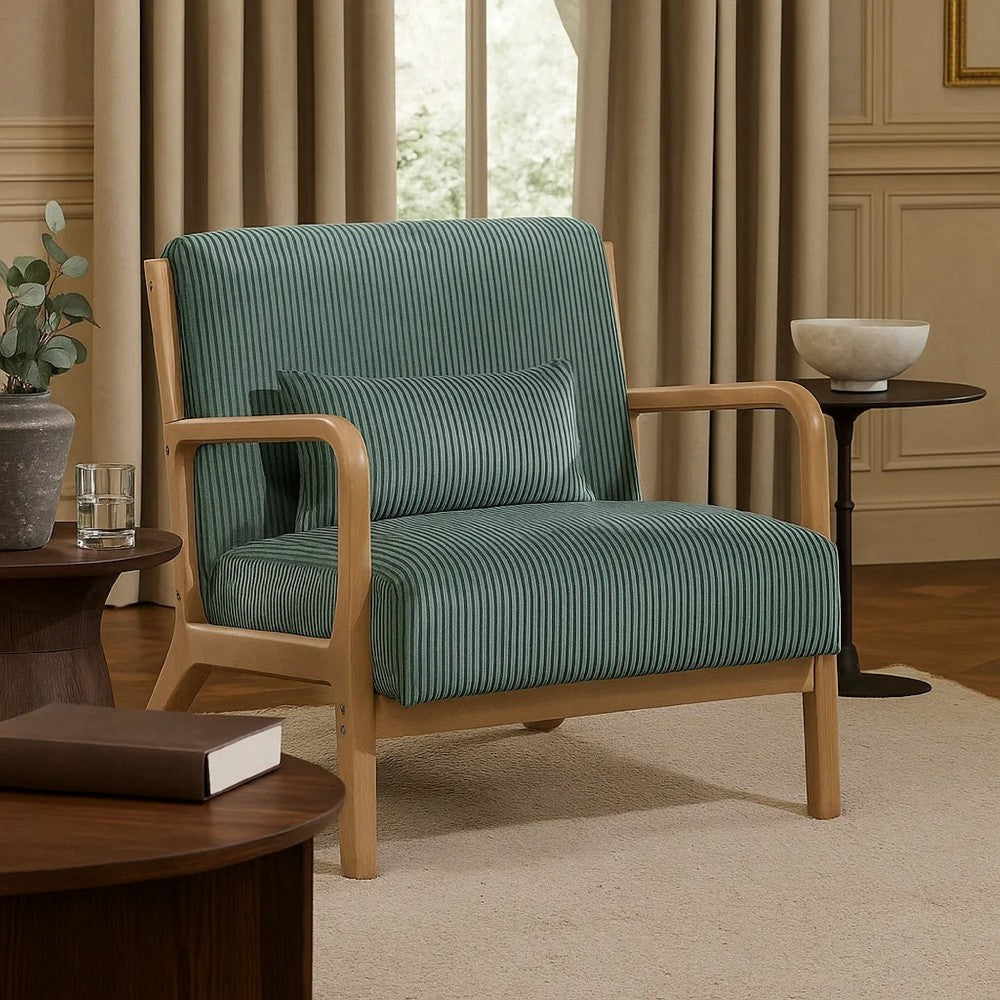 Jerime Accent Chair | Sage Green Corduroy Fabric | 1 Pillow | Brown Wood