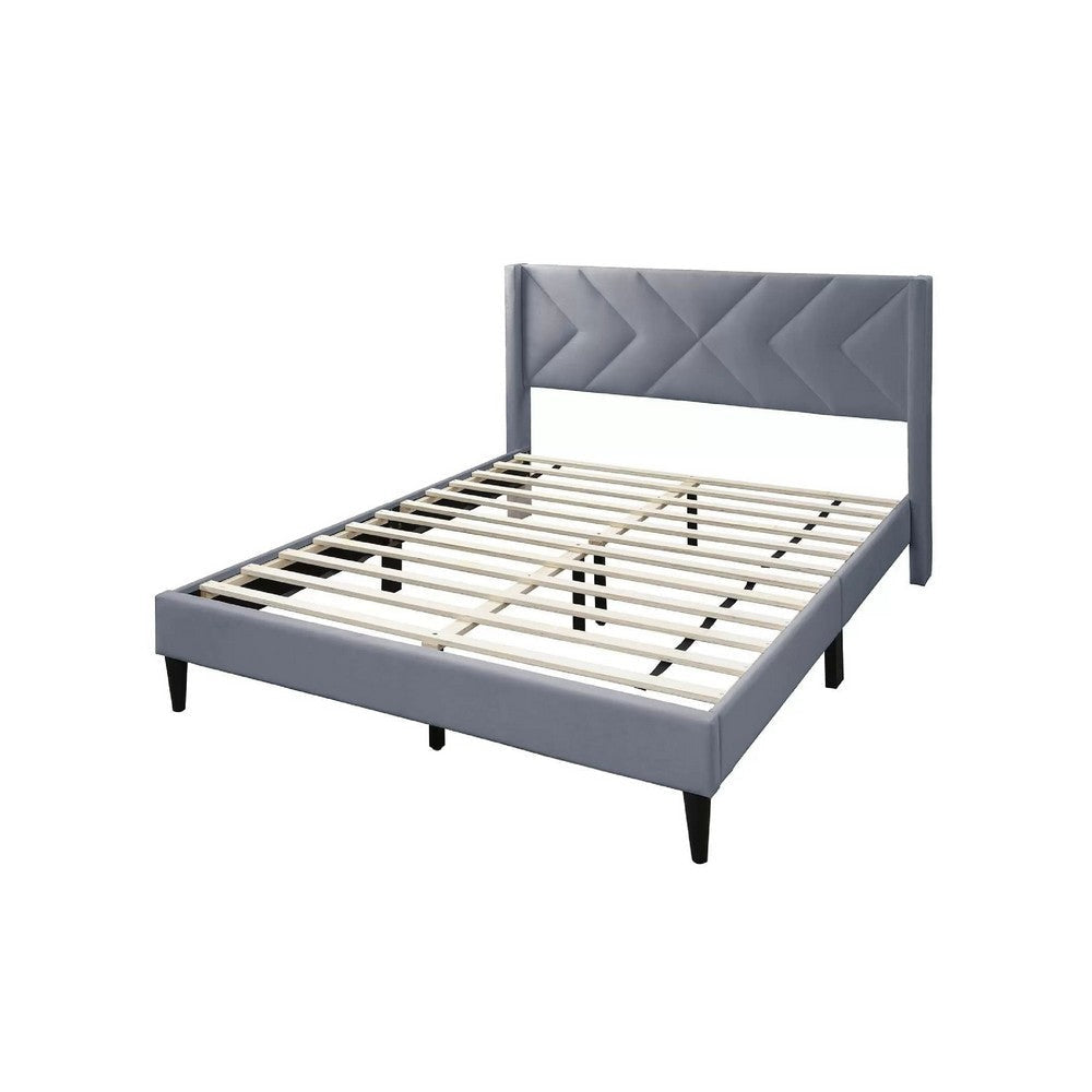 Niasa Full Size Bed | Chevron Tufted Gray Velvet Upholstered Foam BM341146