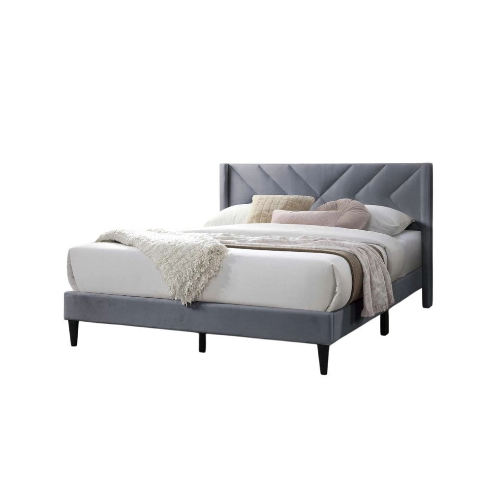Niasa Full Size Bed | Chevron Tufted Gray Velvet Upholstered Foam BM341146