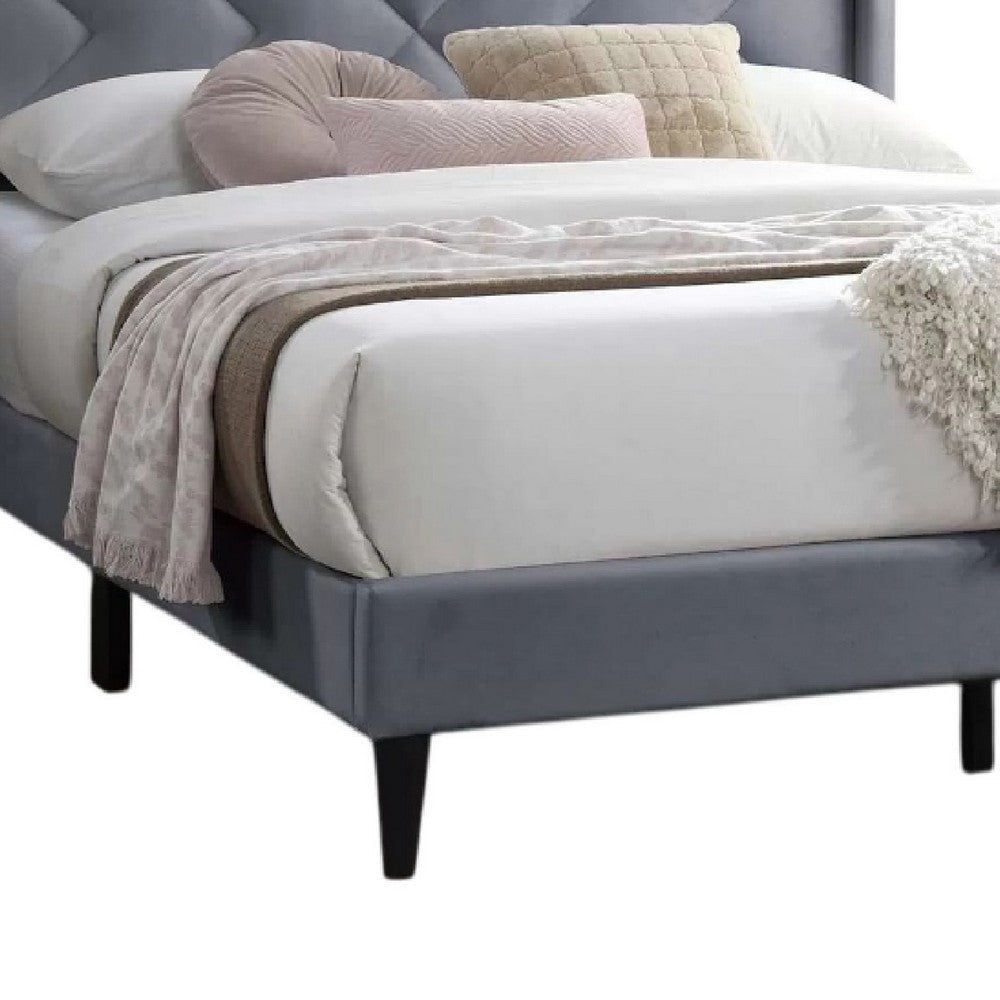 Niasa Full Size Bed | Chevron Tufted Gray Velvet Upholstered Foam BM341146
