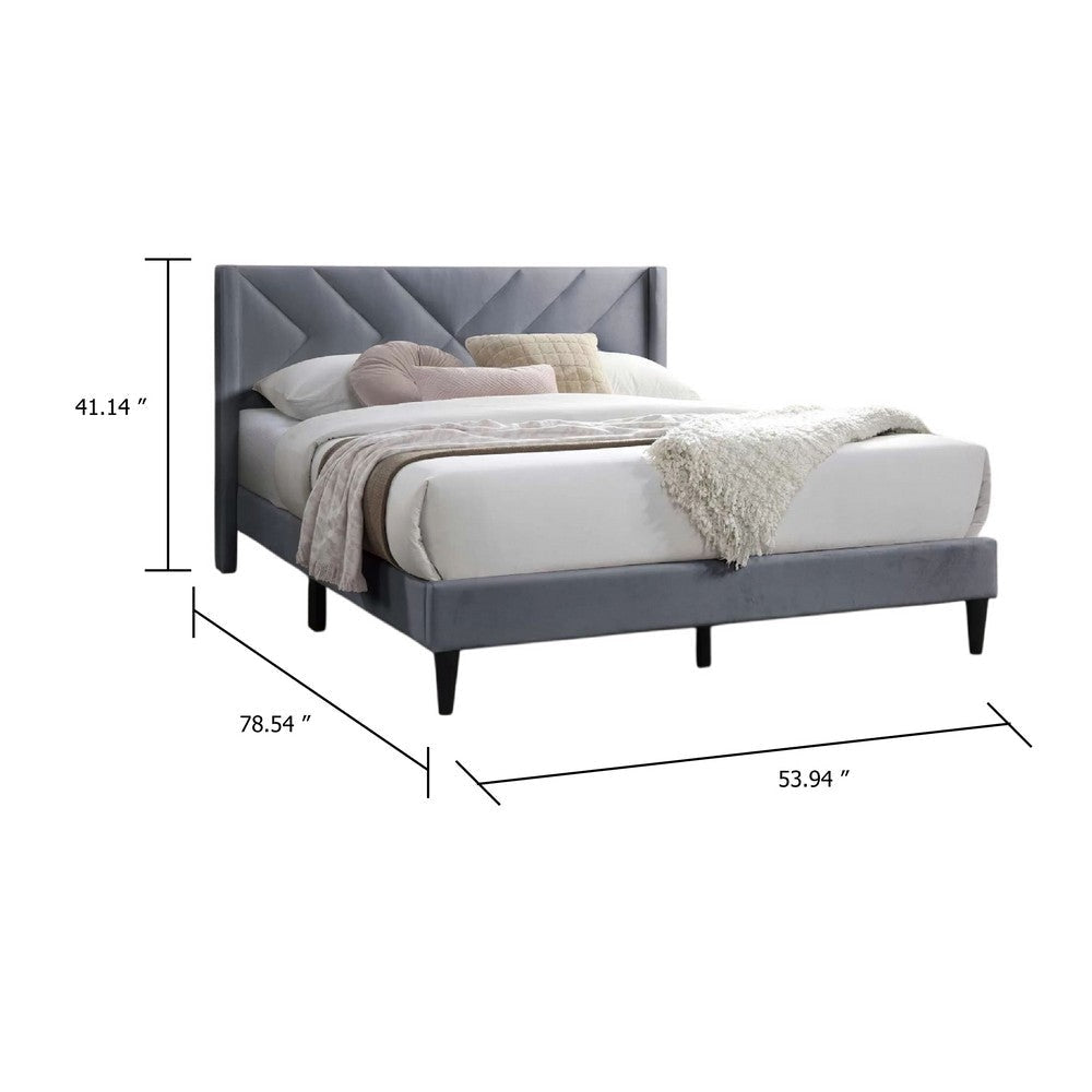 Niasa Full Size Bed | Chevron Tufted Gray Velvet Upholstered Foam BM341146