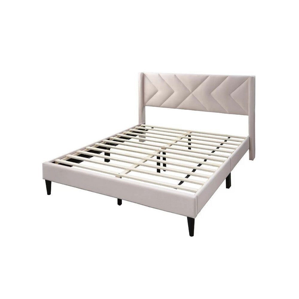 Niasa Full Size Bed | Chevron Tufted Pink Velvet Upholstered Foam BM341147