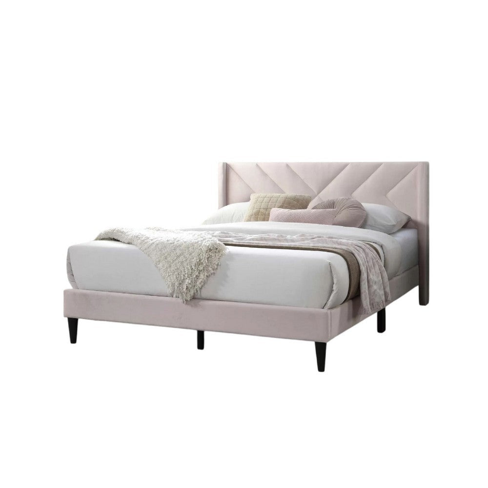 Niasa Full Size Bed | Chevron Tufted Pink Velvet Upholstered Foam BM341147