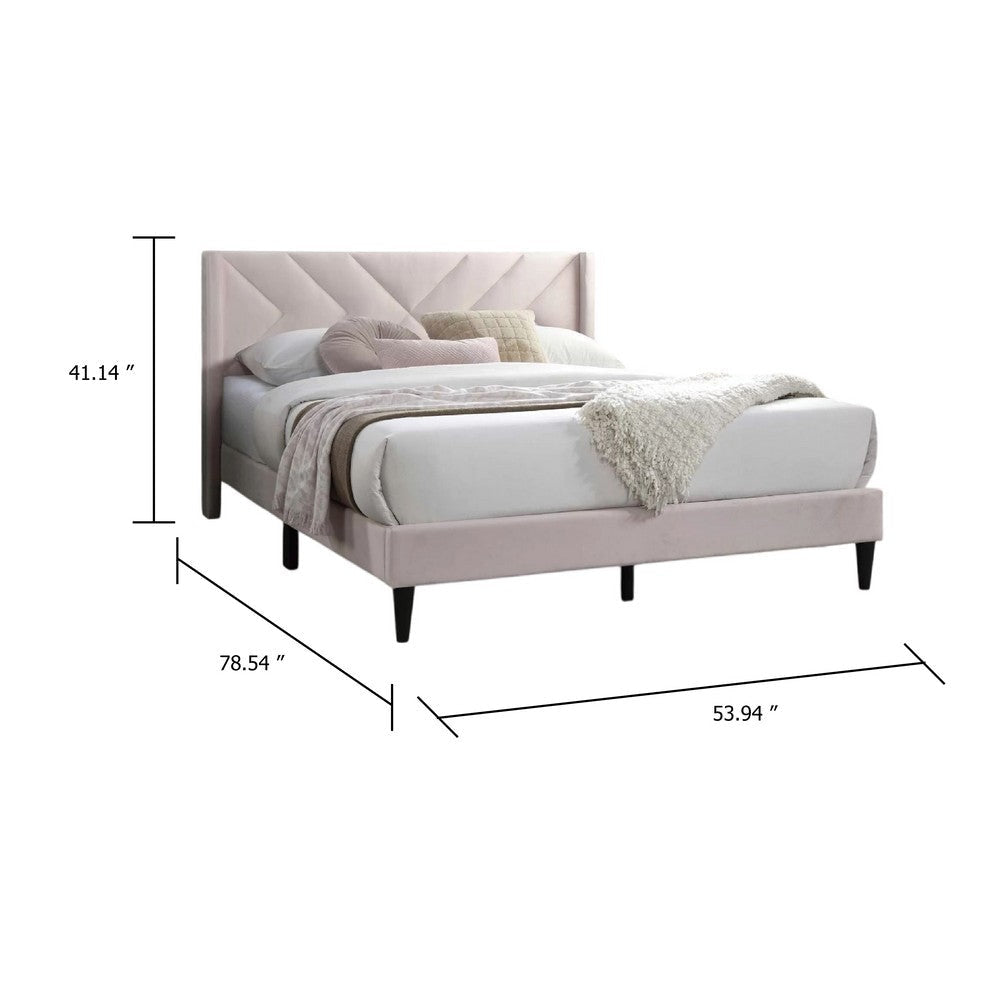 Niasa Full Size Bed | Chevron Tufted Pink Velvet Upholstered Foam BM341147