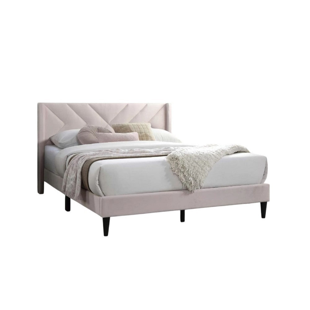 Niasa Full Size Bed | Chevron Tufted Pink Velvet Upholstered Foam BM341147