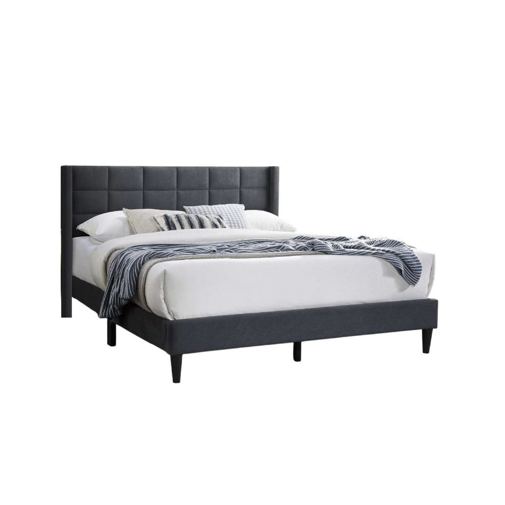 Zensa Full Bed | Charcoal Gray Linen Upholstery | Padded Wing Headboard BM341148