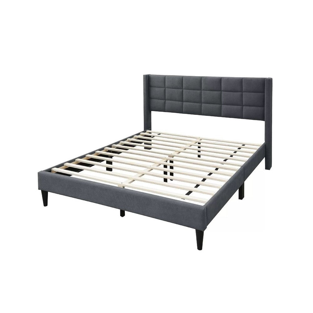 Zensa Full Bed | Charcoal Gray Linen Upholstery | Padded Wing Headboard BM341148