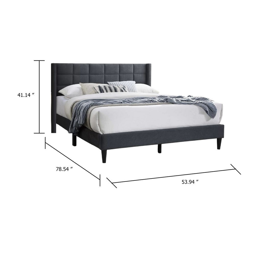 Zensa Full Bed | Charcoal Gray Linen Upholstery | Padded Wing Headboard BM341148