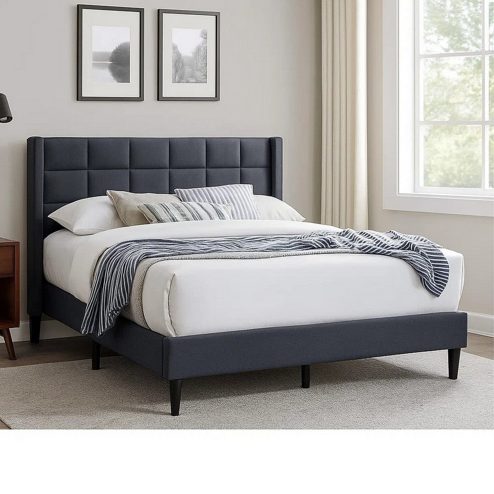 Zensa Full Bed | Charcoal Gray Linen Upholstery | Padded Wing Headboard BM341148