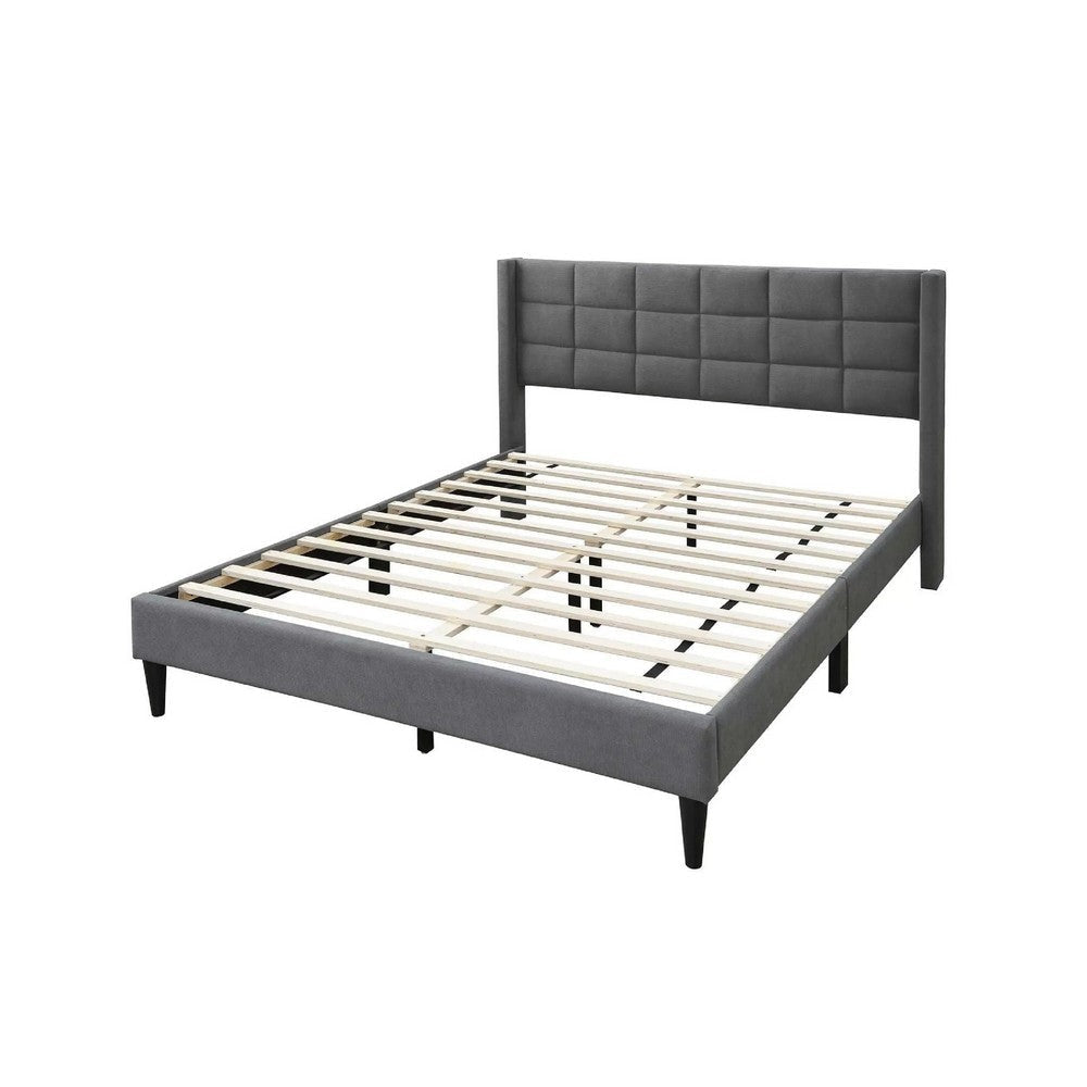 Zensa Full Bed | Light Gray Linen Upholstery | Padded Wing Headboard BM341149