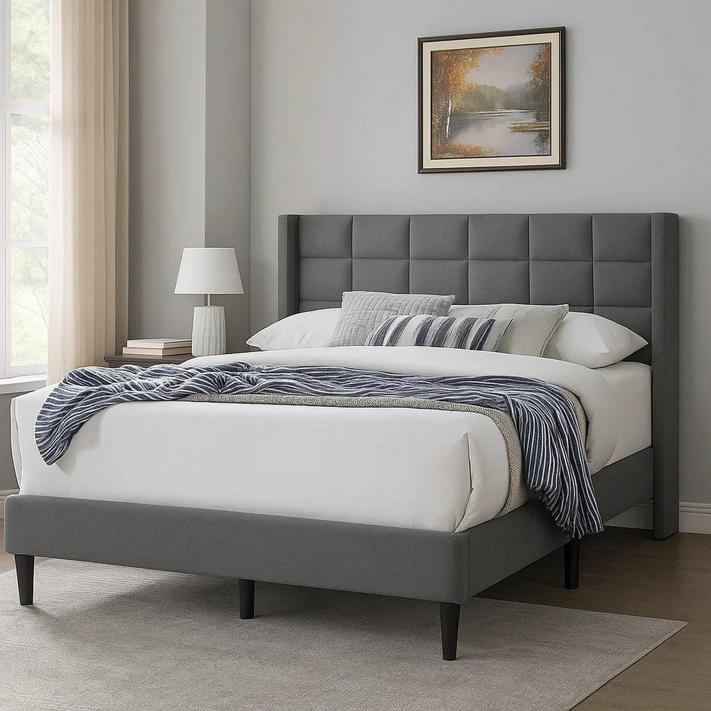 Zensa Full Bed | Light Gray Linen Upholstery | Padded Wing Headboard BM341149